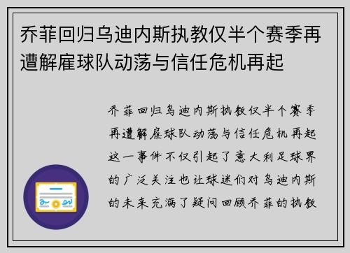 乔菲回归乌迪内斯执教仅半个赛季再遭解雇球队动荡与信任危机再起 乔菲回归乌迪内斯执教仅半个赛季再遭解雇球队动荡与信任危机再起